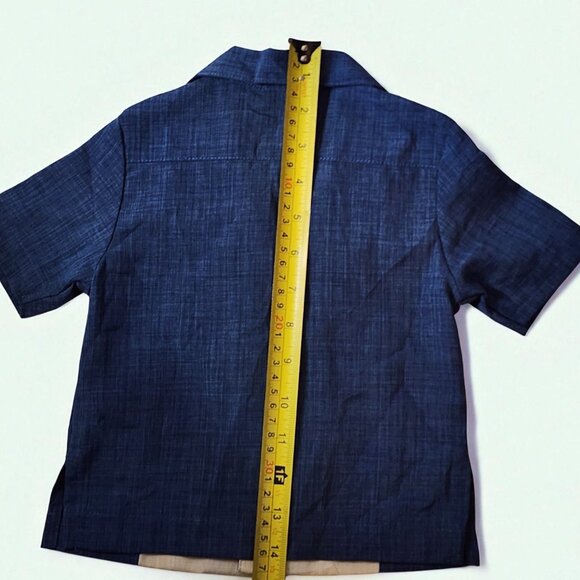 Retro Rockabilly Bowling Shirt – Ready Steady Go Kids – Blue & Light Tan - Picture 4 of 5